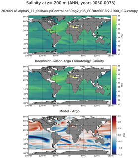 ANN Model Salinity compared with Argo observations